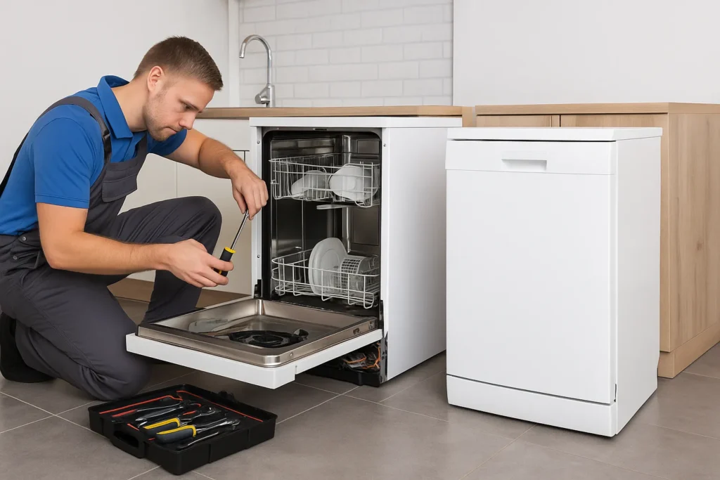 Loodgieter repareert een leiding onder een wasbak in een moderne Utrechtse woning.