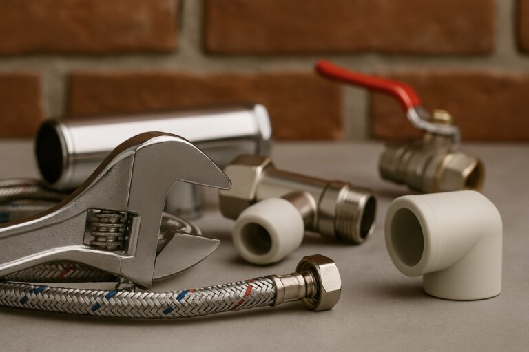 Close-up van loodgietersgereedschap en waterleidingsonderdelen op een nette ondergrond, symbool voor erkende loodgieter Utrecht