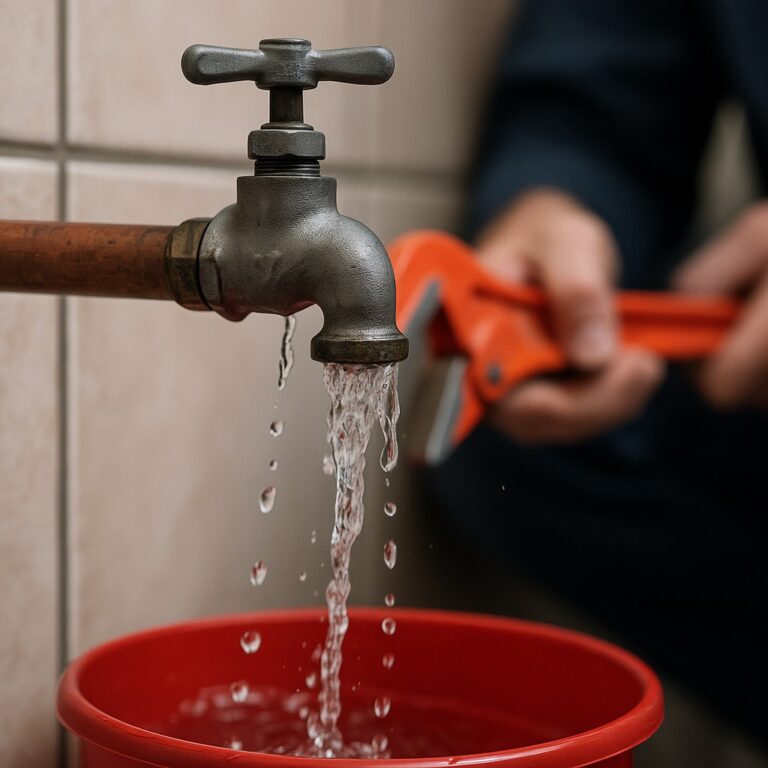 Monteur die een lekkende leiding aandraait terwijl hij belt met de spoed loodgieter utrecht