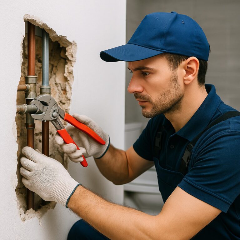 Erkende loodgieter in Utrecht die nauwkeurig werkt aan leidingen in moderne badkamer.